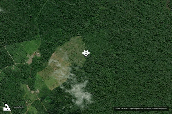 Imagem de satélite de Desmatamento em Santarém - PA (marcador da localização)
