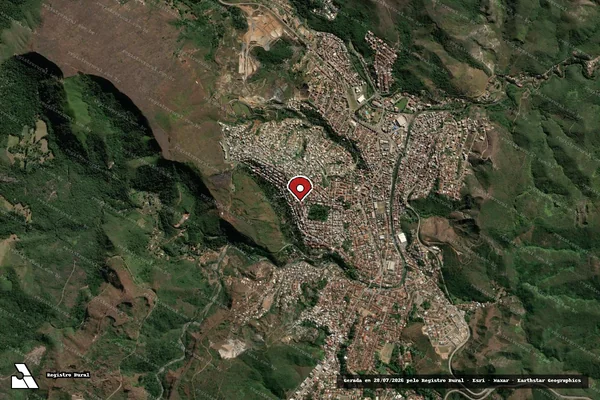 Imagem de satélite de Infração Ambiental em Mariana - MG (marcador da localização)