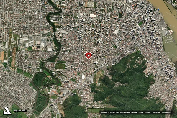 Imagem de satélite de Infração Ambiental em Itajaí - SC (marcador da localização)