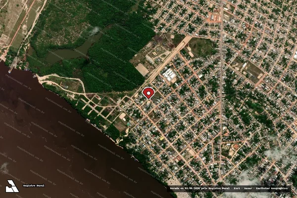 Imagem de satélite de Infração Ambiental em Óbidos - PA (marcador da localização)