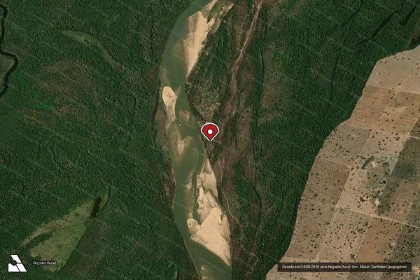 Imagem de satélite de Infração da Flora em Aruanã - GO (marcador da localização)