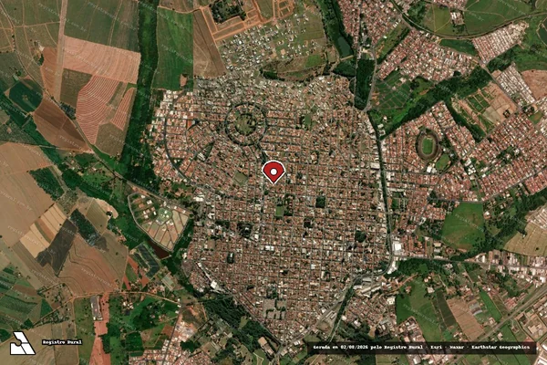 Imagem de satélite de Infração da Flora em Taquaritinga - SP (marcador da localização)