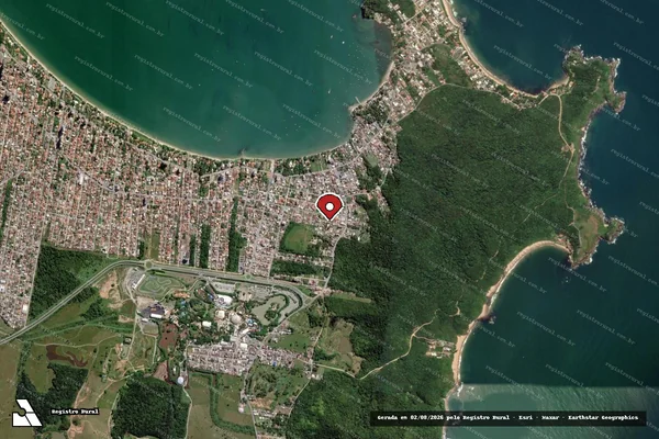 Imagem de satélite de Infração Ambiental em Penha - SC (marcador da localização)