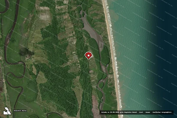 Imagem de satélite de Infração Ambiental em Canavieiras - BA (marcador da localização)