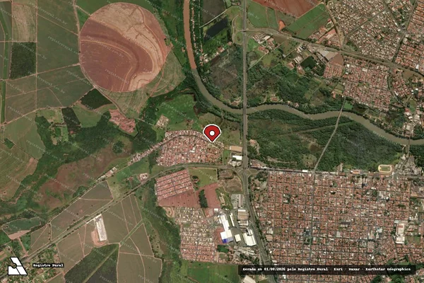 Imagem de satélite de Infração da Fauna em Porto Ferreira - SP (marcador da localização)