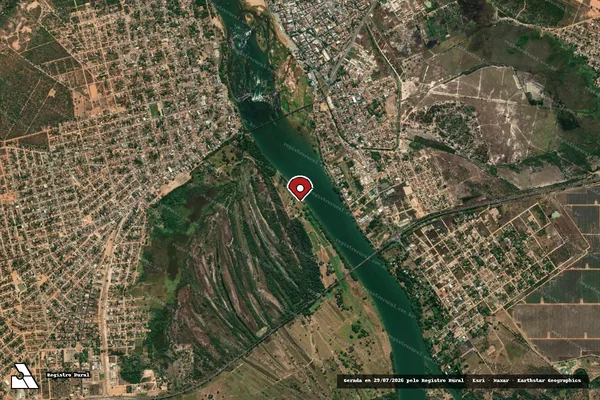 Imagem de satélite de Infração Ambiental em Pirapora - MG (marcador da localização)