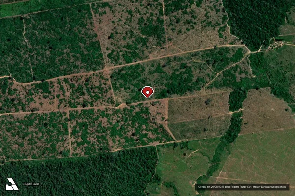 Imagem de satélite de Infração Ambiental em Lábrea - AM (marcador da localização)