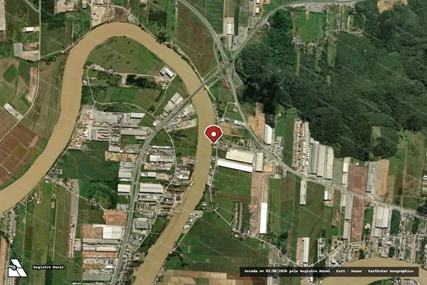 Imagem de satélite de Infração Ambiental em Navegantes - SC (marcador da localização)