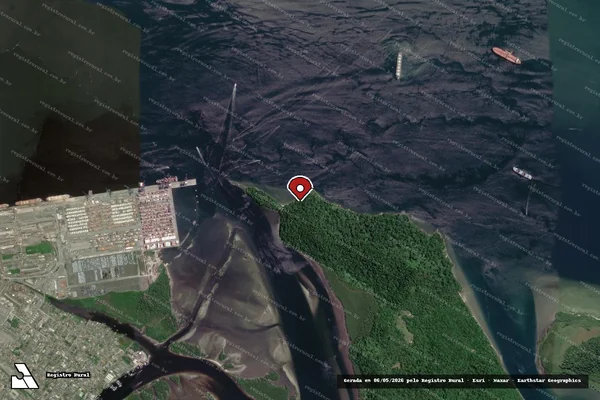 Imagem de satélite de Infração Ambiental em Paranaguá - PR (marcador da localização)