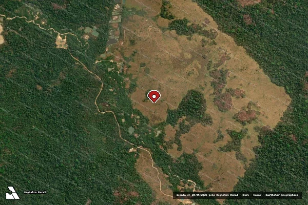 Imagem de satélite de Infração Ambiental em Apiacás - MT (marcador da localização)