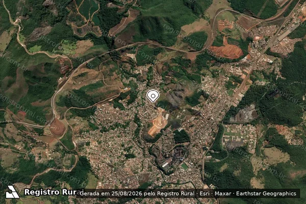 Imagem de satélite de Infração Ambiental em Barão de Cocais - MG (marcador da localização)