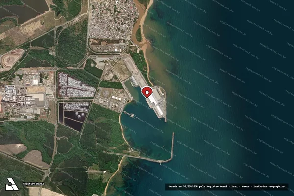 Imagem de satélite de Infração de pesca(Não Classificada-Móvel) em Aracruz - ES (marcador da localização)