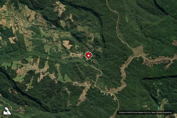 Imagem de satélite de Infração Ambiental em Lontras - SC (marcador da localização)