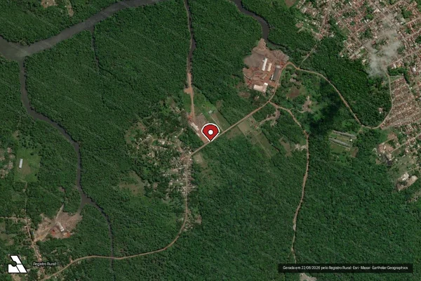 Imagem de satélite de Infração Ambiental em Santa Bárbara do Pará - PA (marcador da localização)