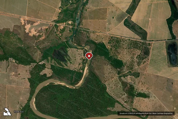 Imagem de satélite de Infração Ambiental em Aragarças - GO (marcador da localização)