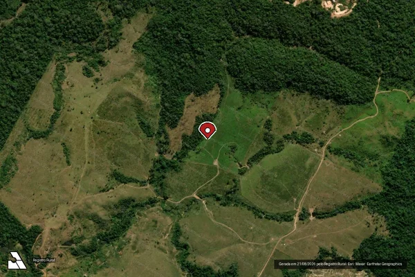 Imagem de satélite de Infração Ambiental em Juína - MT (marcador da localização)