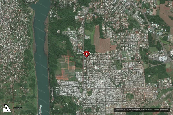 Imagem de satélite de Infração Ambiental em Foz do Iguaçu - PR (marcador da localização)