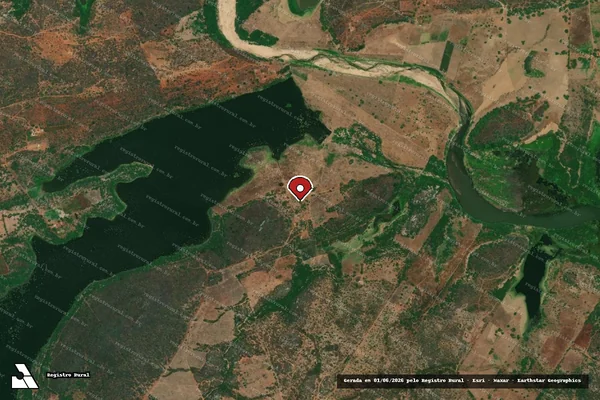 Imagem de satélite de Infração Ambiental em Cabaceiras - PB (marcador da localização)