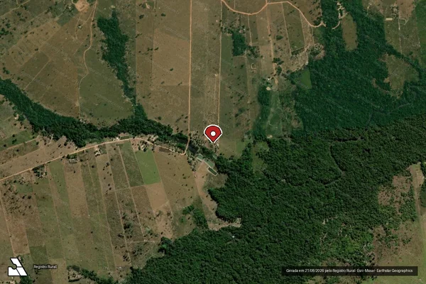 Imagem de satélite de Desmatamento em Juína - MT (marcador da localização)