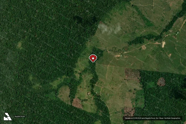 Imagem de satélite de Desmatamento em Tarauacá - AC (marcador da localização)