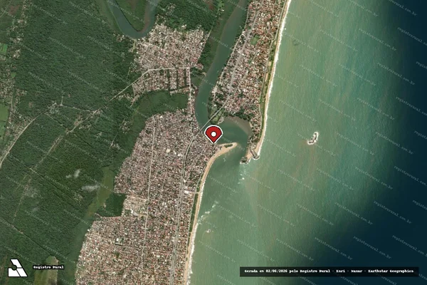 Imagem de satélite de Infração Ambiental em Cabo Frio - RJ (marcador da localização)