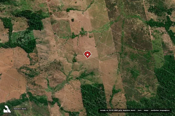 Imagem de satélite de Desmatamento em Nova Bandeirantes - MT (marcador da localização)