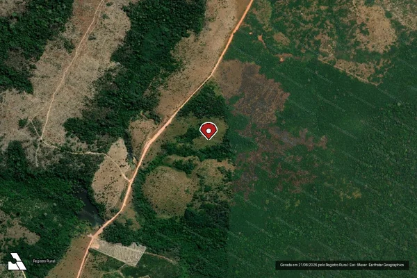 Imagem de satélite de Infração Ambiental em Jacareacanga - PA (marcador da localização)