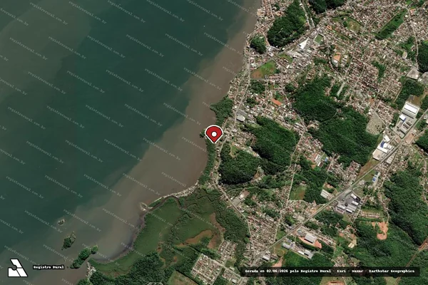 Imagem de satélite de Infração Ambiental em São Francisco do Sul - SC (marcador da localização)