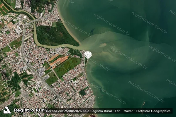 Imagem de satélite de Infração Ambiental em Biguaçu - SC (marcador da localização)