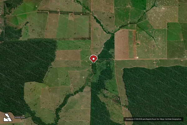 Imagem de satélite de Infração Ambiental em São Francisco do Guaporé - RO (marcador da localização)