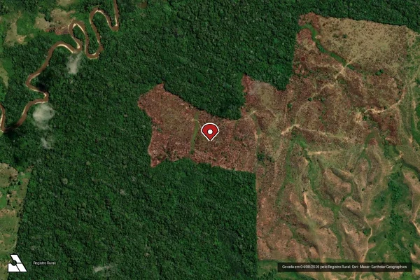 Imagem de satélite de Desmatamento em Tarauacá - AC (marcador da localização)