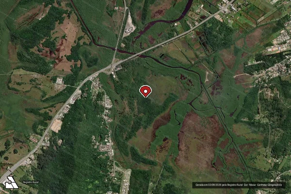 Imagem de satélite de Infração Ambiental em Florianópolis - SC (marcador da localização)