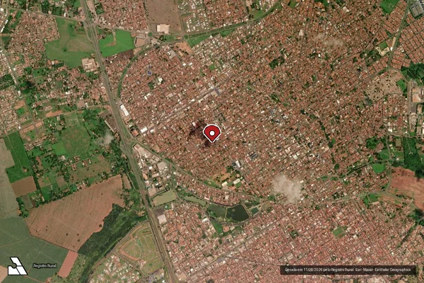 Imagem de satélite de Infração Ambiental em Barretos - SP (marcador da localização)