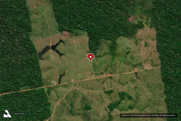 Imagem de satélite de Infração da Flora em Cruzeiro do Sul - AC (marcador da localização)