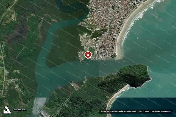 Imagem de satélite de Infração Ambiental em Bertioga - SP (marcador da localização)