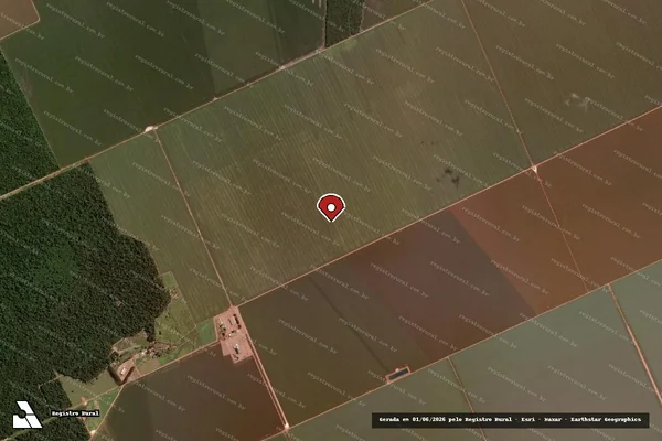 Imagem de satélite de Infração Ambiental em Nova Marilândia - MT (marcador da localização)