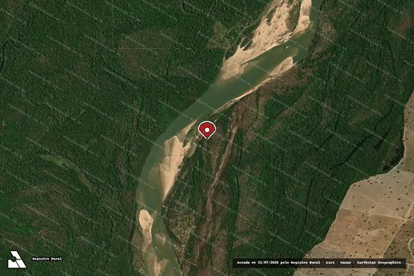 Imagem de satélite de Infração da Flora em Aruanã - GO (marcador da localização)