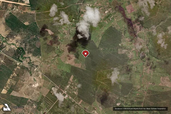Imagem de satélite de Infração da Flora em Poções - BA (marcador da localização)