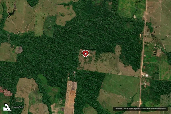 Imagem de satélite de Infração da Flora em Cruzeiro do Sul - AC (marcador da localização)