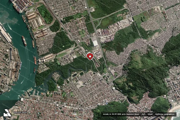 Imagem de satélite de Infração Ambiental em Guarujá - SP (marcador da localização)