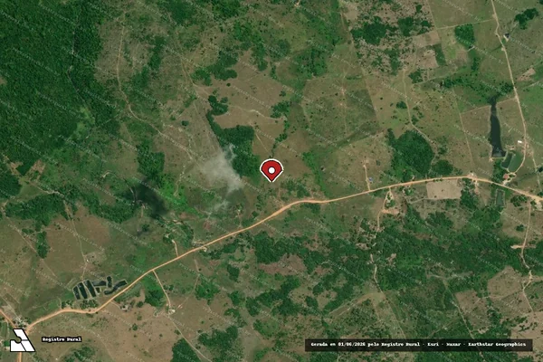 Imagem de satélite de Infração Ambiental em Mucajaí - RR (marcador da localização)