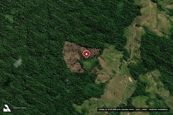 Imagem de satélite de Infração Ambiental em Tarauacá - AC (marcador da localização)