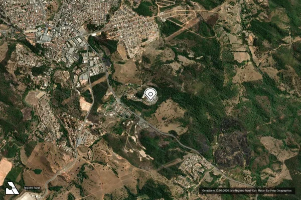 Imagem de satélite de Infração Ambiental em Ribeirão das Neves - MG (marcador da localização)