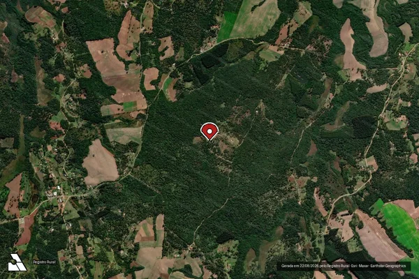 Imagem de satélite de Infração da Flora em Prudentópolis - PR (marcador da localização)