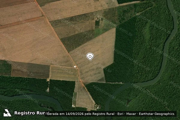 Imagem de satélite de Infração Ambiental em Marcelândia - MT (marcador da localização)