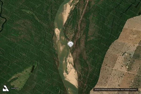 Imagem de satélite de Infração da Flora em Aruanã - GO (marcador da localização)