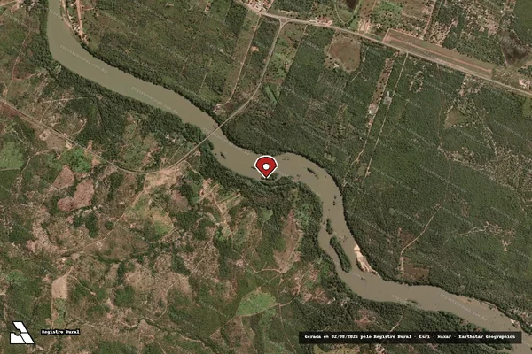 Imagem de satélite de Infração Ambiental em Paranã - TO (marcador da localização)