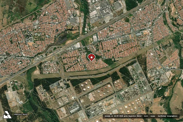 Imagem de satélite de Infração Ambiental em São José dos Campos - SP (marcador da localização)