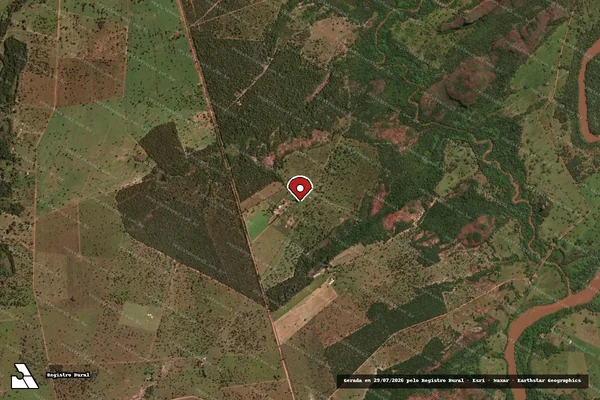 Imagem de satélite de Infração Ambiental em Poxoréo - MT (marcador da localização)