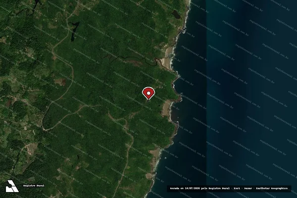 Imagem de satélite de Infração Ambiental em Itacaré - BA (marcador da localização)